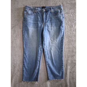 Talbots Sz 14 Jeans Straight Leg Crop High Rise Raw‎ Hem Stretch Blue Classic